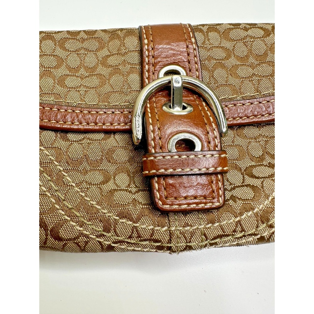 Coach Soho Signature C Buckle Wristlet Beige Jacquard Canvas Brown Leather Trim - Picture 7 of 14